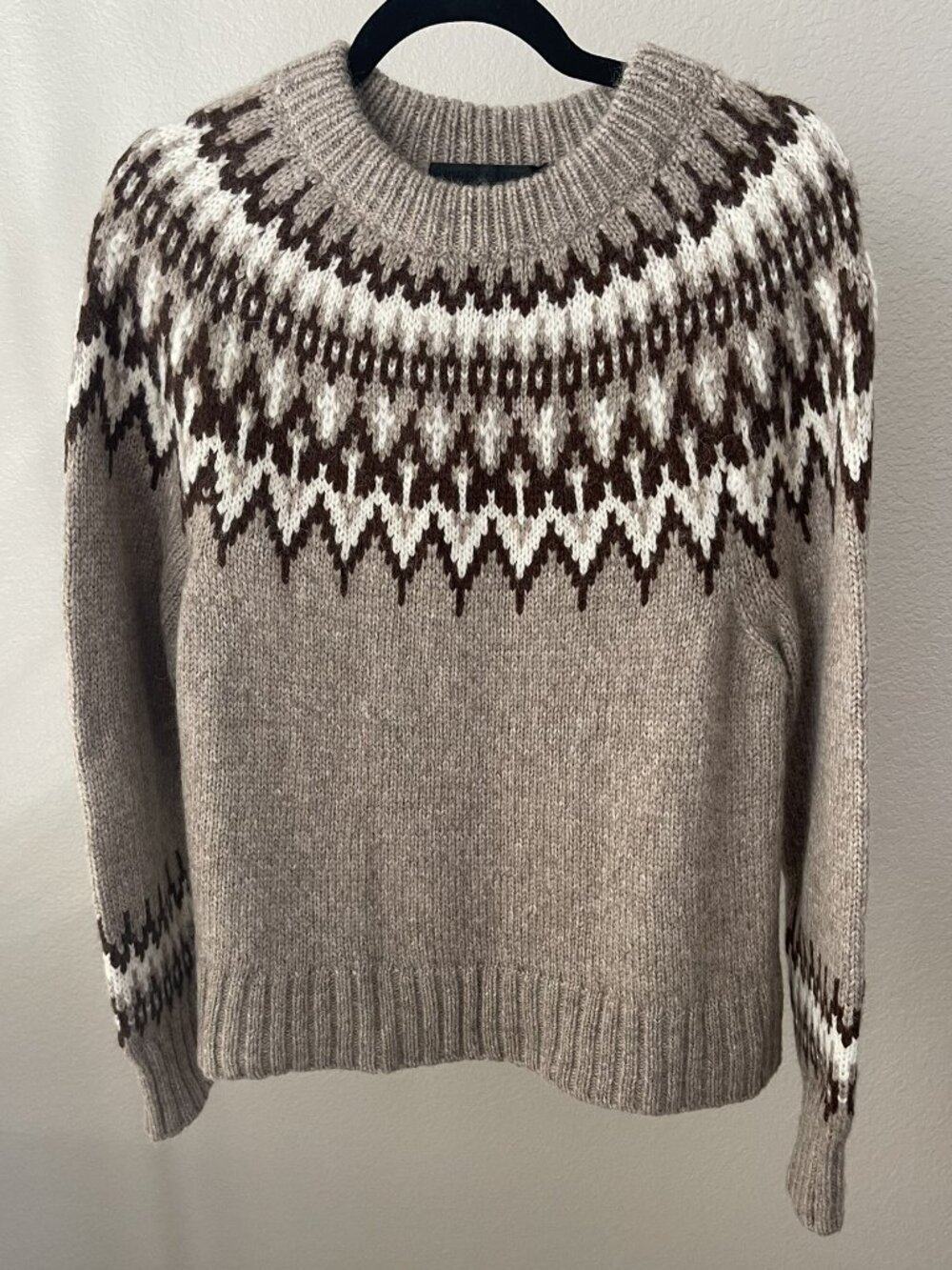 JENNI KAYNE THATCHER OATMEAL BABY ALPACA FAIR ISLE SWEATER JUMPER SIZE S